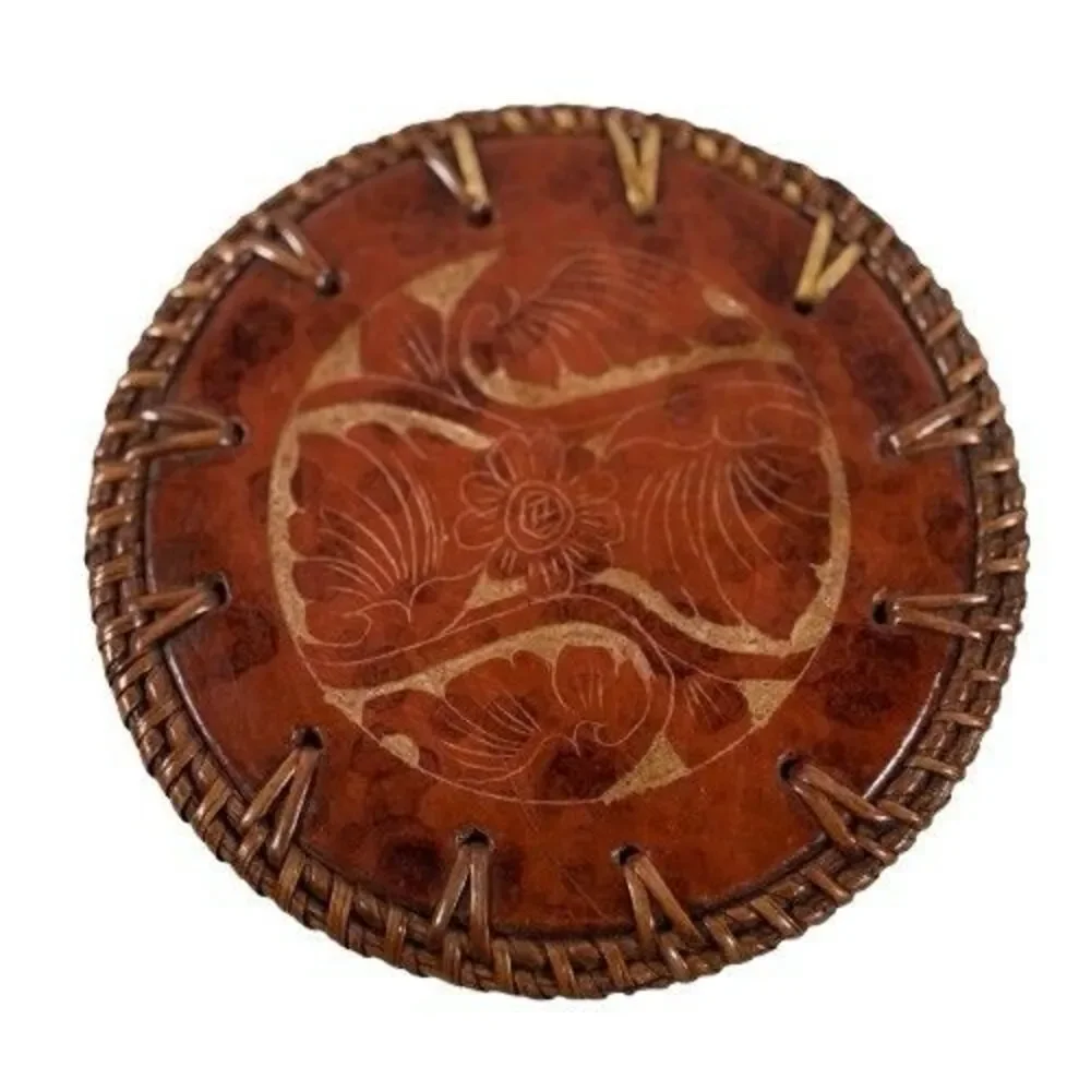 Vintage Pier One Terracotta & Rattan Coasters Set Of 4 MCM Red Stone New w/tags